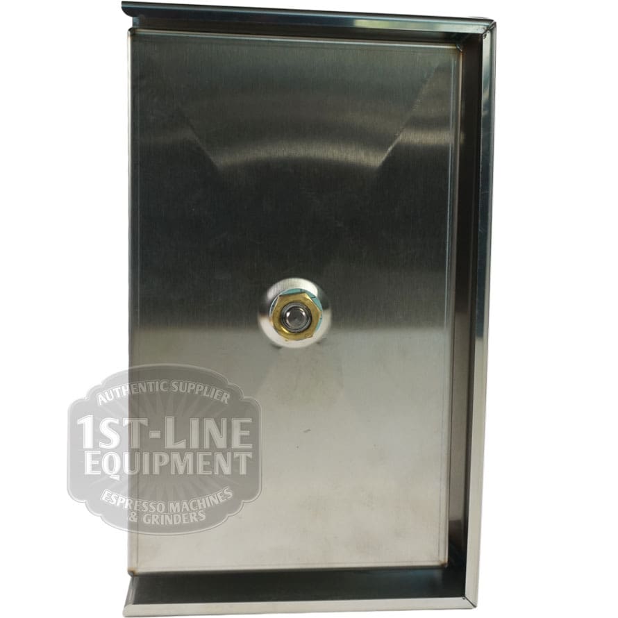 A Bezzera 5968124 stainless steel drip tray with drain for Duo/Matrix, shown wall-mounted against a white background. The 1st-Line Equipment watermark appears in the lower left corner. Ideal for Duo Matrix setups. © 2025 1st-line.com