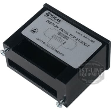 Rectangular black electronic display module with connector ports and digital readout, labeled Rancilio 10701630 Display Assembly—compatible with Silvia Pro espresso machines for precise control. © 2025 1st-line.com