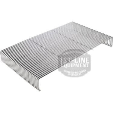 The Bezzera 5261013 Drip Tray Wire Grill is a rectangular stainless steel rack with bent legs, perfect for use as a drip tray grid or support for kitchen and espresso machine equipment. © 2025 1st-line.com
