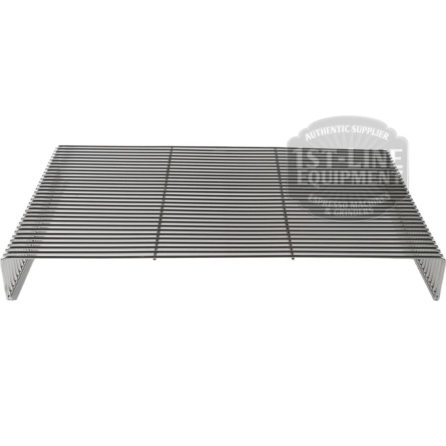 The Bezzera 5261013 Drip Tray Wire Grill is a stainless steel rack with parallel bars and short legs, designed for baked goods or hot items, and can also serve as a drip tray for Bezzera coffee machines. Shown on a white background. © 2025 1st-line.com