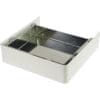 The Lelit 1000247 White Drip Tray MaraX is a rectangular, open-topped white metal tray with a shiny metallic interior, ideal for storing or collecting drips from the MaraX coffee machine or other kitchen equipment. © 2025 1st-line.com