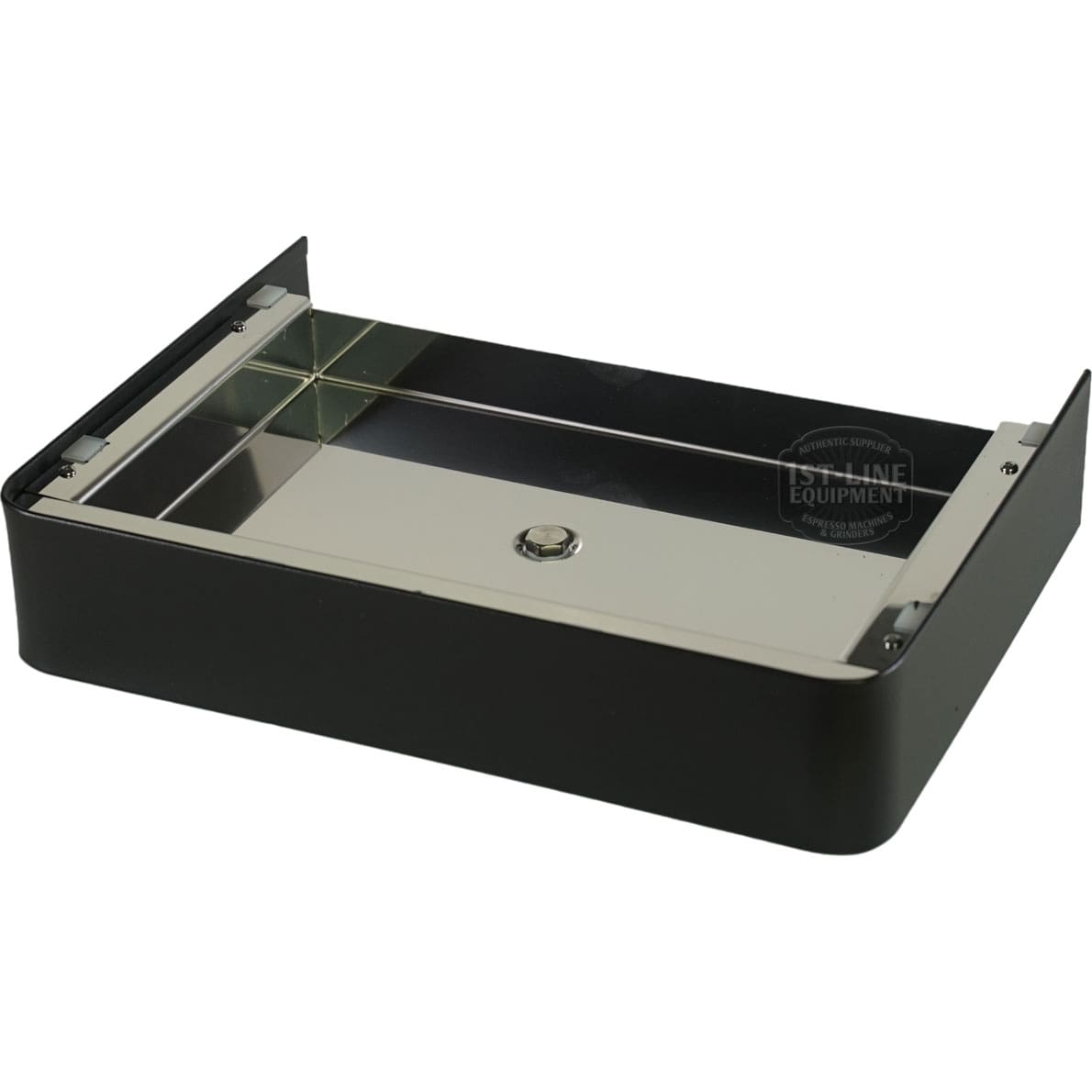 The Lelit 1000256 Black Drip Tray Assembly – Bianca is a rectangular stainless steel and black knock box with an open top, reflective inner tray, and designed for easy coffee grounds disposal alongside the Bianca espresso machine. © 2025 1st-line.com