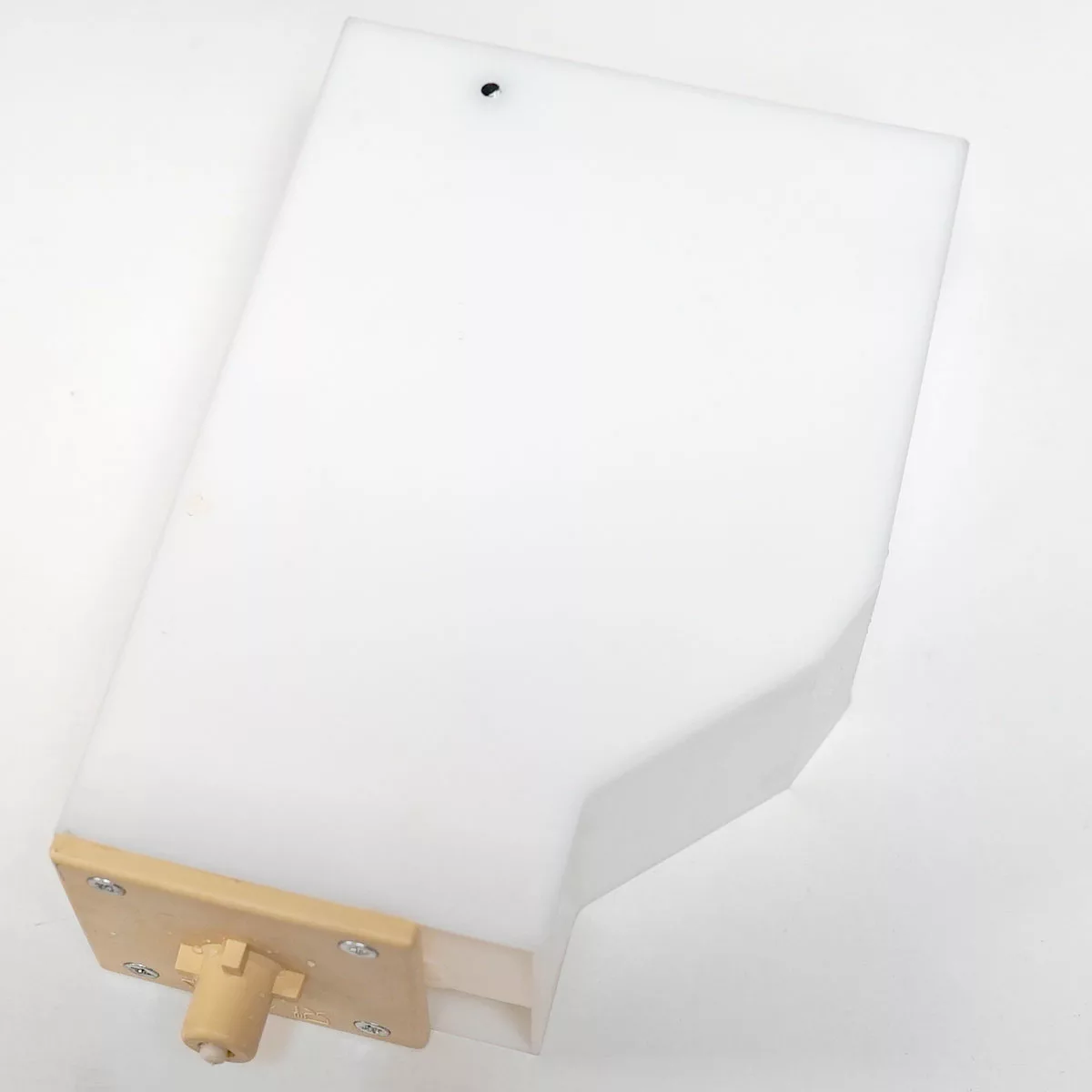 A white, rectangular plastic container with a beige nozzle and screws on one end, designed as a component for the VBM Domobar Super Analogic espresso machine, placed on a white background. © 2025 1st-line.com