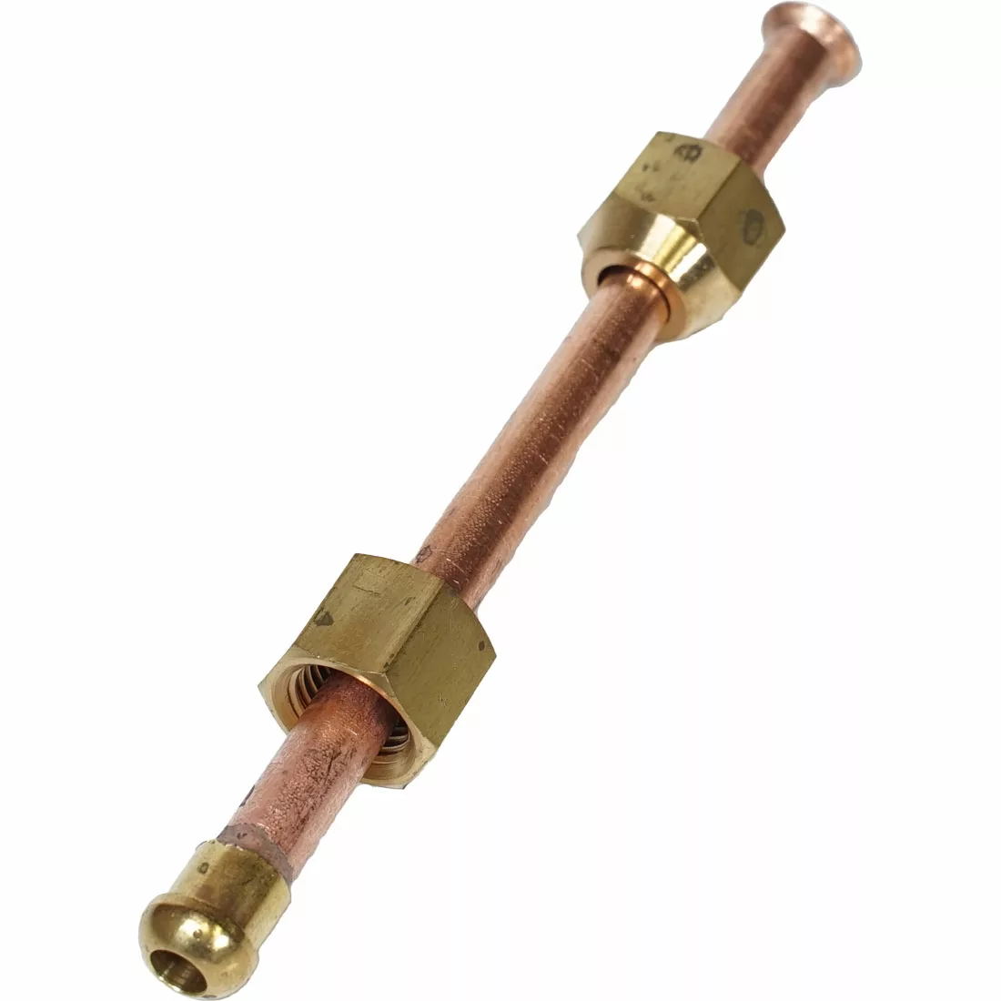 The VBM TUBIP993 is a tube connection with brass nuts and fittings on both ends, designed for linking the boiler to the steam valve in HVAC or boiler systems. © 2025 1st-line.com