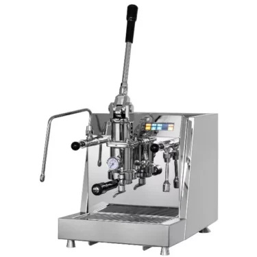 The ACS Vesuvius EVO Leva Espresso Machine w/ SS & DCS is a stainless steel manual espresso maker with a lever, control knobs, pressure gauge, and metal drip tray, shown on a plain white background. © 2025 1st-line.com