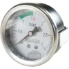 A close-up of the Bellezza IN.064.036 Inizio Steam Pressure Gauge Black shows its silver frame, green zone from 0.8 to 1.5 bar, and a needle near 1.5, as featured on the Bellezza Inizio and measuring steam pressure in bars. © 2025 1st-line.com