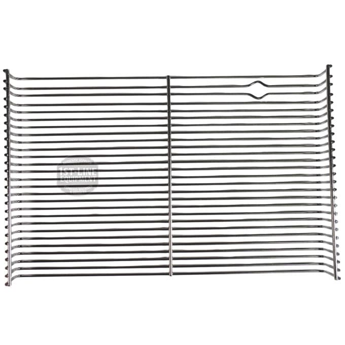 A Bezzera 5074622R Grid for Drip Tray with parallel bars and curved edges is shown from above on a white background. A small notch is visible near the top center of this metal grill grid. © 2025 1st-line.com