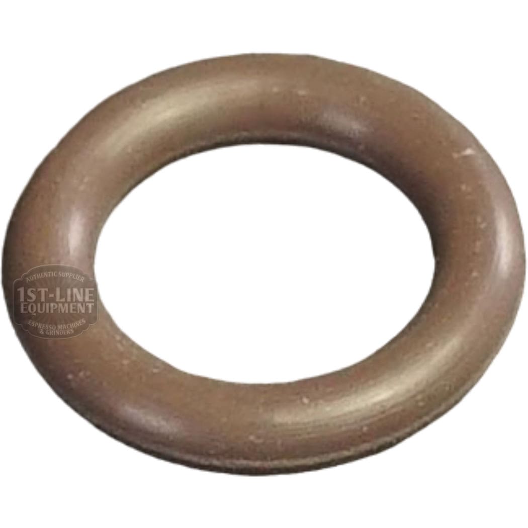 A close-up of the Bellezza BE.090.012 Coffee Boiler Heating Element Gasket, a brown rubber O-ring with a smooth, shiny finish, shown against a white background and designed for use in Bellezza coffee boilers. © 2025 1st-line.com