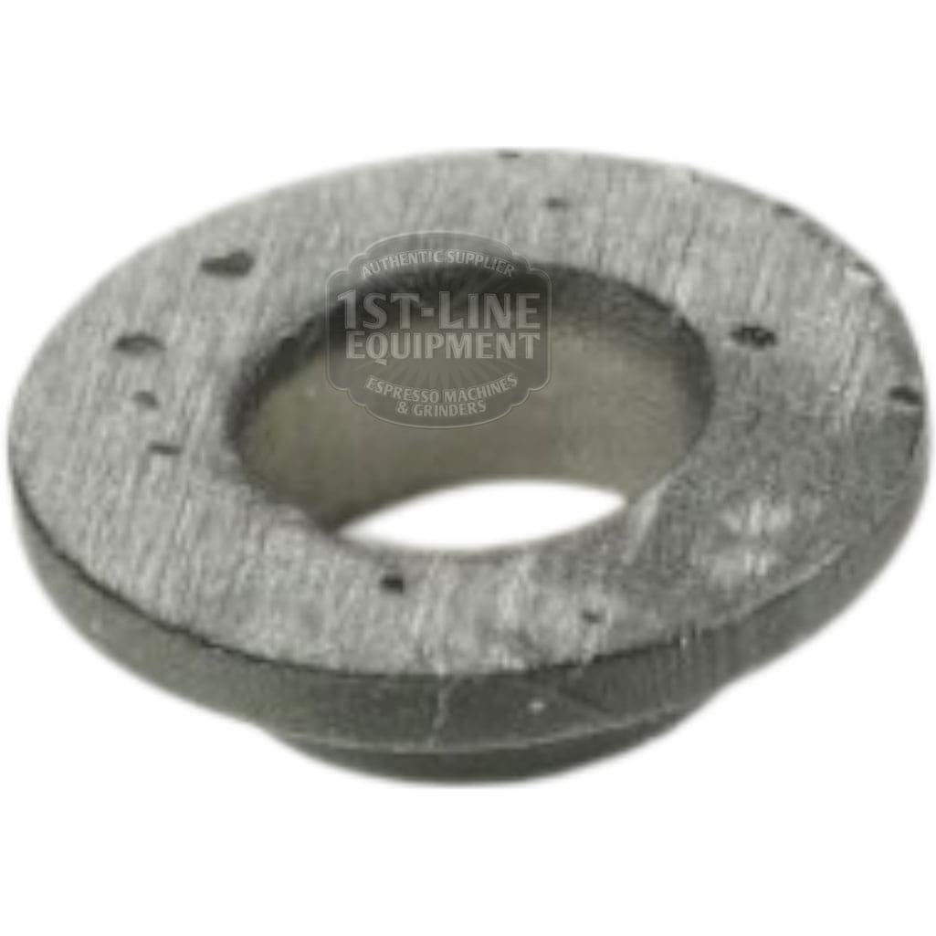 A close-up of the VBM BOCCOLANYLON Side Panel Screw Holder shows its round, flat metal shape with a large central hole and small surface markings. The faint text 1st-Line Equipment appears on the washer against a white background. © 2025 1st-line.com