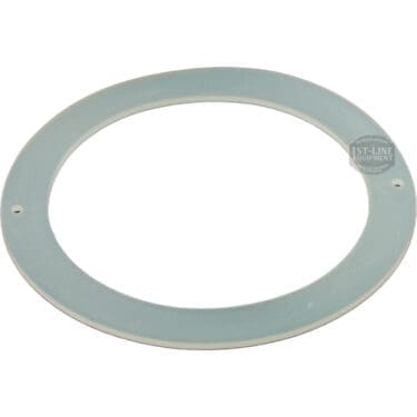 A flat, circular gray Bellezza BE.005.008 Bellona Water Tank Gasket with two opposite small holes for reliable sealing is displayed on a white background. © 2025 1st-line.com