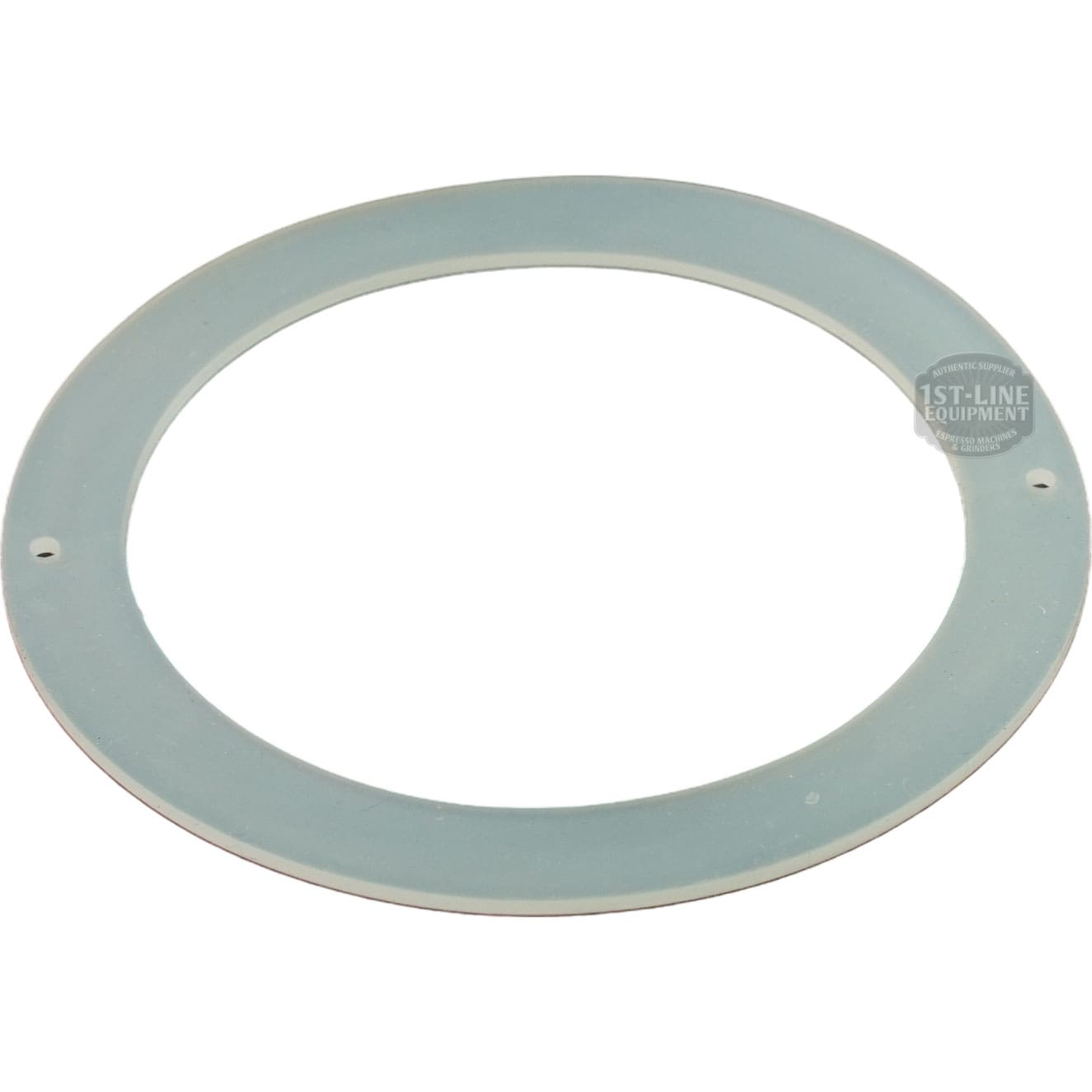 A flat, circular gray Bellezza BE.005.008 Bellona Water Tank Gasket with two opposite small holes for reliable sealing is displayed on a white background. © 2025 1st-line.com