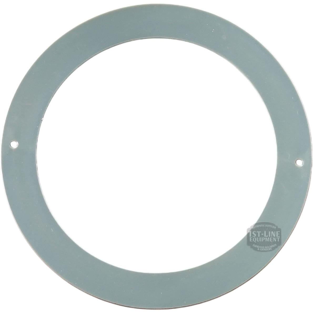 A flat, circular metal ring with a large central hole and two small holes on opposite sides, shown on a white background—perfect as the Bellezza BE.005.008 Bellona Water Tank Gasket. © 2025 1st-line.com