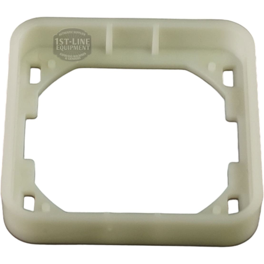 A rectangular off-white plastic Bellezza BE.001.023 Bellona Coffee Meter Mount with rounded edges and four screw holes, shown from above against a white background. © 2025 1st-line.com