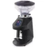 A sleek and modern Quamar Nemo QE espresso coffee grinder featuring a transparent bean hopper, digital control panel, and a sturdy metal portafilter holder at the front. © 2025 1st-line.com