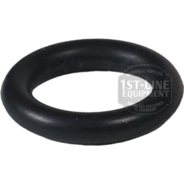 A small black ACS MIN0076 Minima Steam Valve O-ring 7.2x1.9, made of rubber, is shown on a white background as a sealing component. The image features a semi-transparent 1st-Line Equipment watermark. © 2025 1st-line.com