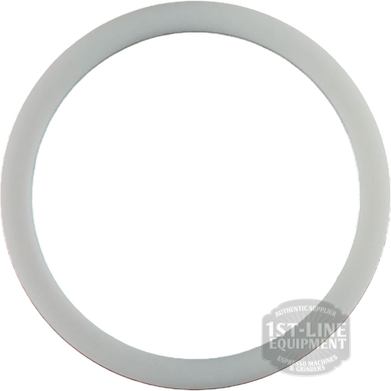 A white, circular Bellezza IN.076.009 Inizio Heating Element PTFE Gasket with a smooth surface is shown on a plain white background, featuring a semi-transparent 1st-Line Equipment logo in the lower right corner. © 2025 1st-line.com