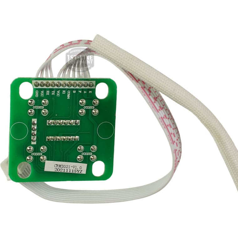 Bellezza BE.001.017 Version 1 Display Board viewed from above features labeled pin connections, a white flat ribbon cable, visible screws, and a label with numbers and letters. © 2025 1st-line.com