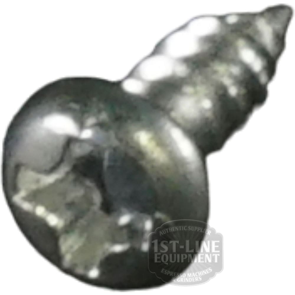 Close-up of the Bellezza BE.001.019 Self Tapping Screw, featuring a shiny silver finish, Phillips head, partially threaded body, and a partially visible 1st-Line Equipment logo at the bottom. © 2025 1st-line.com