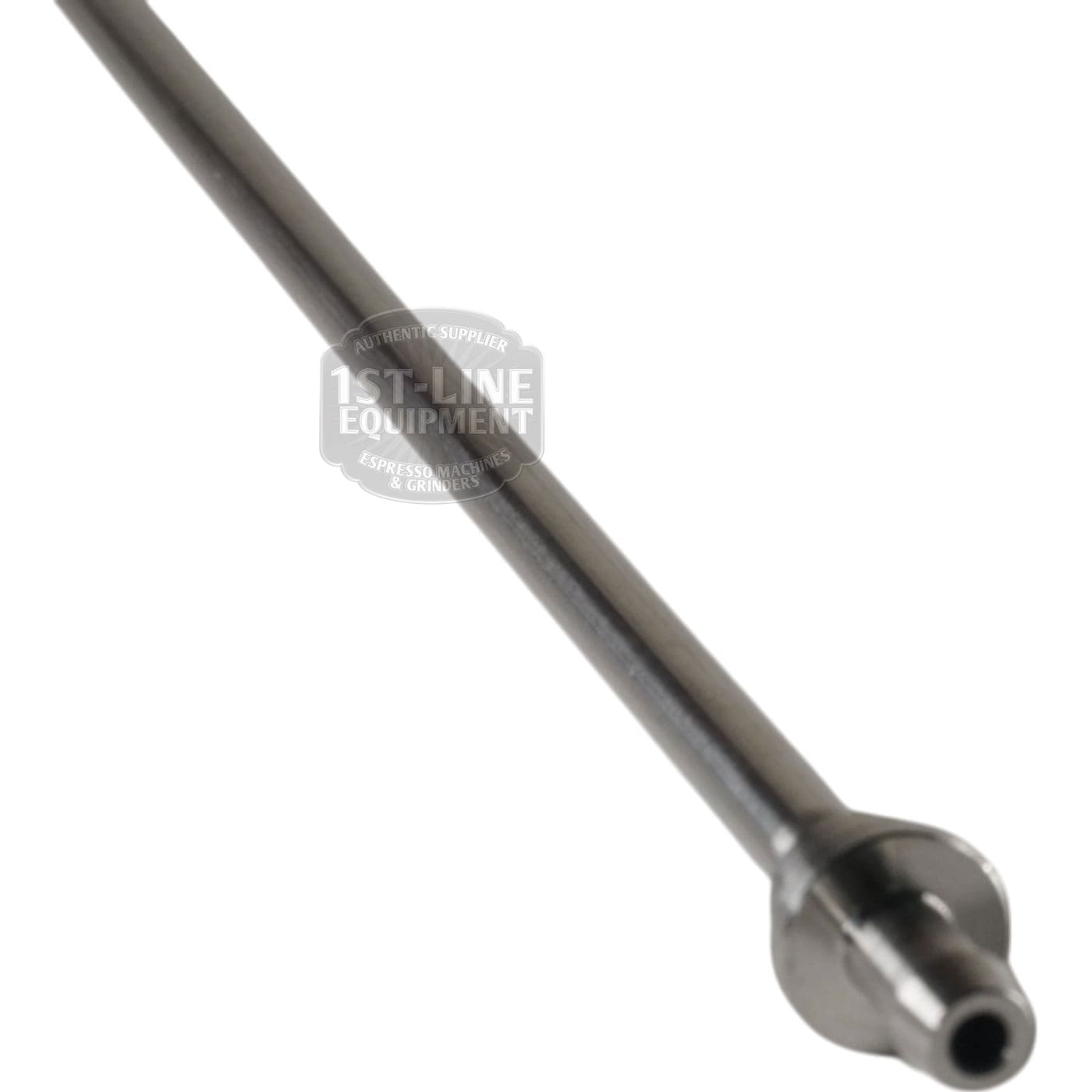 Close-up of the Bellezza BE.005.006 Bellona Water Conduit Wand, a metal steam wand tube with a tapered end and nozzle for frothing milk in espresso machines. © 2025 1st-line.com