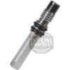 The ACS MIN0075 Minima Steam Valve Stem is a metal espresso machine part with a hexagonal base, two black rubber O-rings, and a shiny, grooved cylindrical top—designed specifically for the Minima Steam Valve. © 2025 1st-line.com