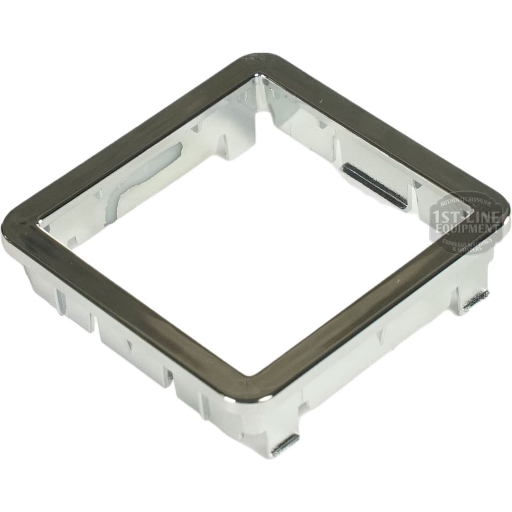 The Bellezza BE.001.021 Bellona Decorative Piece is a square, metallic frame with rounded edges, an open center, and side notches—perfect as a stylish decorative accent or trim for your machine or appliance. © 2025 1st-line.com