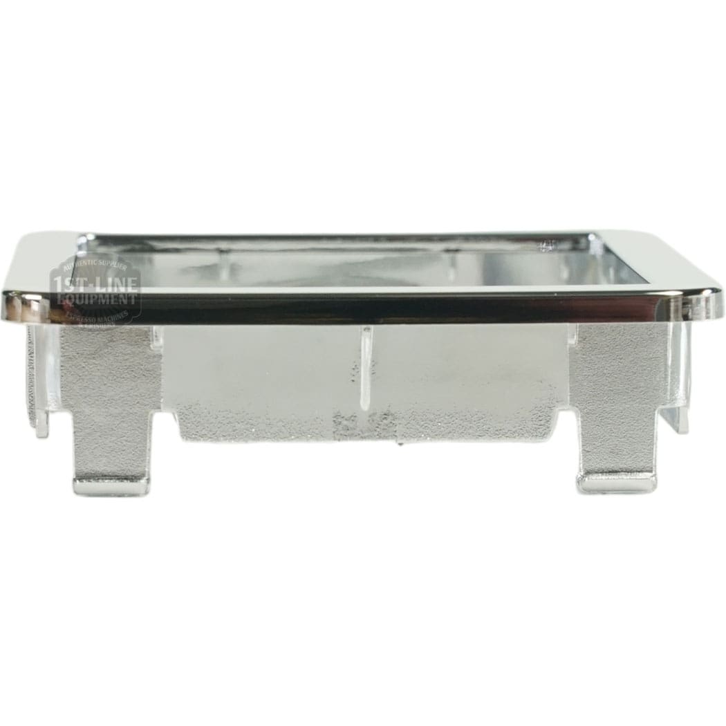 The Bellezza BE.001.021 Bellona Decorative Piece is a sturdy, reflective rectangular metal tray with raised edges and four short legs, adding elegance to any setting. Shown side view against a white background. © 2025 1st-line.com