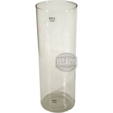 The Bellezza BE.005.009 Bellona Glass Water Tank is a clear, upright cylindrical glass tank with MAX and MIN marks near the top and bottom, featuring the 1st-Line Equipment logo on the front. © 2025 1st-line.com