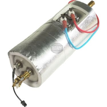 The Bellezza BE.040.012 Bellona Steam Boiler Assembly - Version 1 ONLY is a cylindrical, foil-wrapped boiler with exposed terminals, wires, and connectors for use in espresso machines or similar equipment. © 2025 1st-line.com