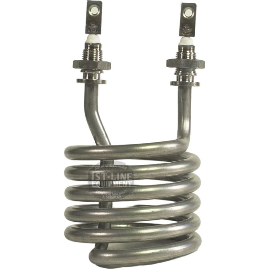 The Bellezza BE.090.013 1000W 120V Bellona Coffee Boiler Heating Element features a coiled metal design with dual top terminals, ideal for efficient heating in industrial or commercial coffee equipment. © 2025 1st-line.com