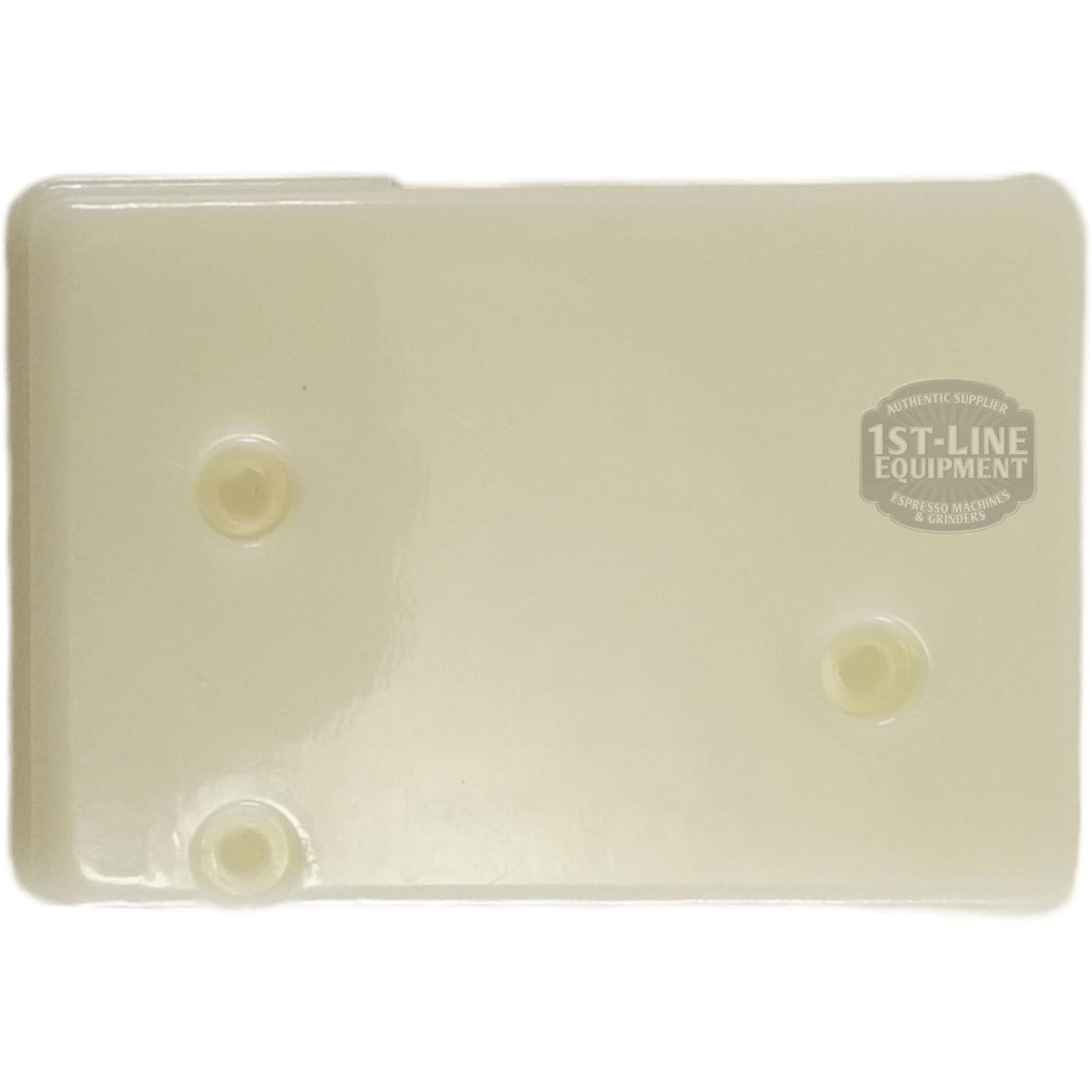 The Bellezza IN.005.014 Inizio Display Panel Bracket is a rectangular, off-white plastic part with three circular indentations and a small 1st-Line Equipment logo in the upper right corner. © 2025 1st-line.com