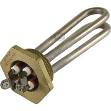 The Bellezza IN.076.010 Inizio Heating Element 120V features a hexagonal brass base, two curved metal rods, and electrical connection terminals—ideal for Inizio 120V systems. © 2025 1st-line.com