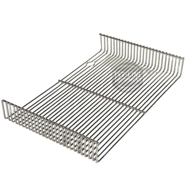 The Bezzera 5074622R Grid for Drip Tray is a metal wire rack with a rectangular shape, raised edges on three sides, and parallel bars, commonly used for cooling baked goods or as a grill accessory. © 2025 1st-line.com