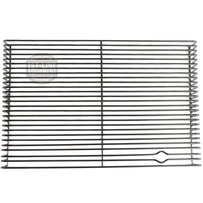 The Bezzera 5074622R Grid for Drip Tray is a rectangular metal wire rack with evenly spaced horizontal bars and a small diamond-shaped pattern in the lower right corner. © 2025 1st-line.com