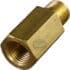 The Bezzera 5302085 Fitting 1/8GF x 1/8GC, a brass hexagonal pipe adapter with male and female threading, is shown angled on a white background. © 2025 1st-line.com
