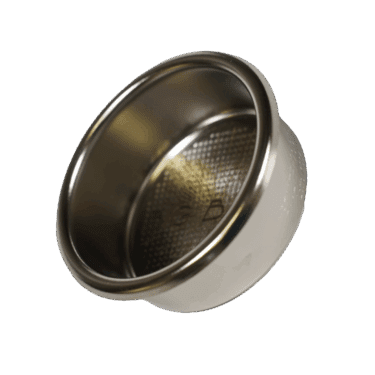 The IMS Big Bang 2-cup filter basket 20/22.5 grams D.58, made of stainless steel with a perforated bottom, is displayed against a black background. © 2025 1st-line.com