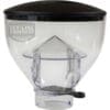 The Quamar RMM800008 500 G Bean Hopper Assembly is a clear plastic hopper with a black lid, funnel-shaped interior, and a 1st-Line Equipment Espresso Machines & Grinders sticker. © 2025 1st-line.com