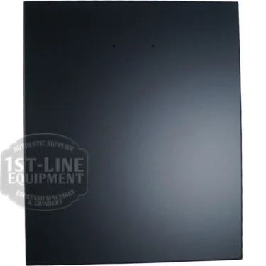The Torre T02POS001NO Back Panel - Matte Black T02 is plain and rectangular, with two small holes near the top and a semi-transparent 1st Line Equipment logo watermark in the lower left corner. © 2025 1st-line.com