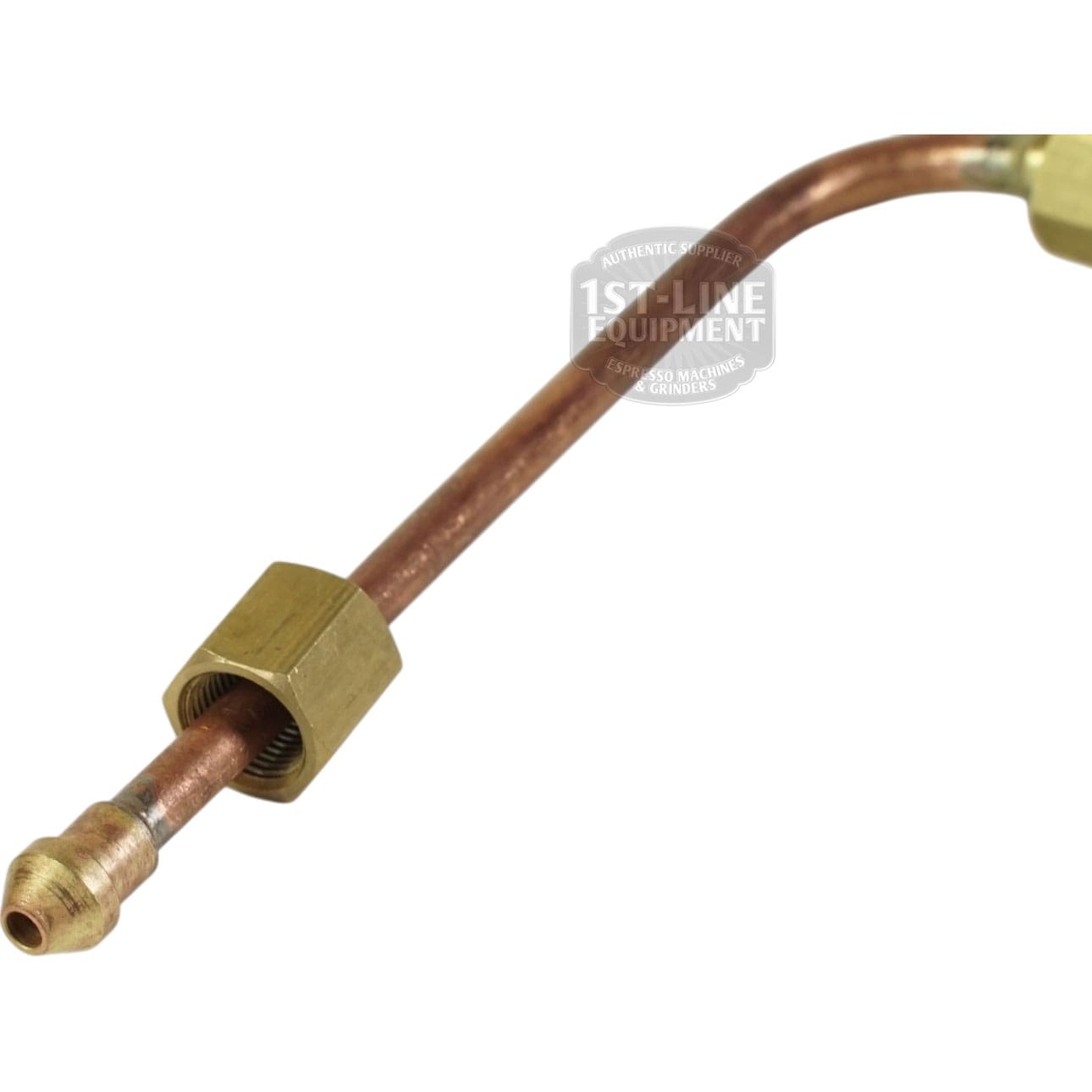 A close-up of the Bezzera 5162457LL Steam Tap Pipe, showcasing its slightly curved copper tube with brass fittings at both ends, isolated against a white background. © 2025 1st-line.com