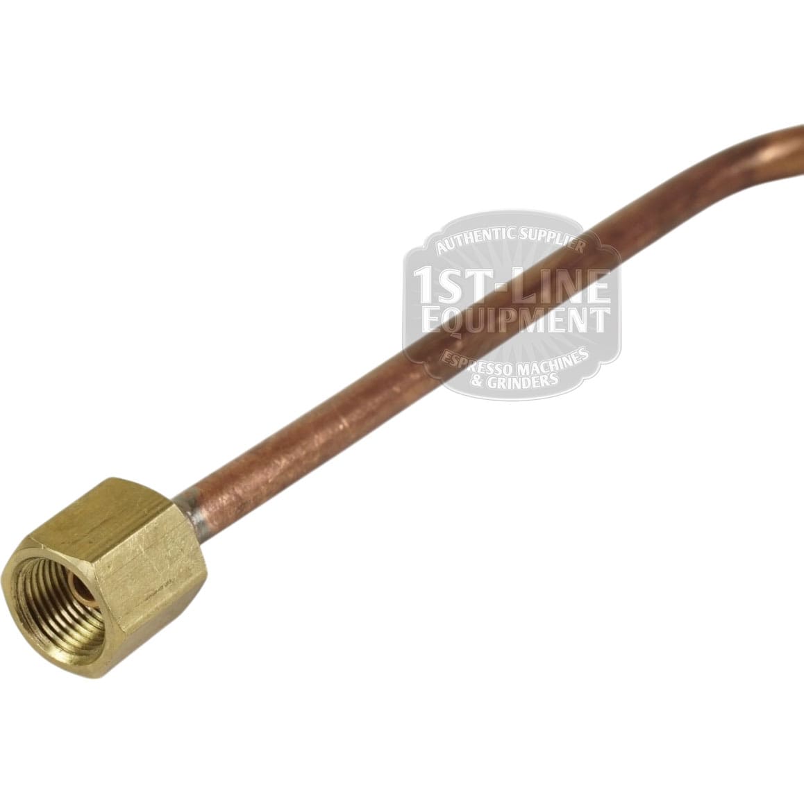 A close-up of the Bezzera 5162457LL Steam Tap Pipe shows a brass hexagonal nut fitting on one end, suitable for espresso machine or plumbing connections. The 1st Line Equipment watermark appears in the background. © 2025 1st-line.com