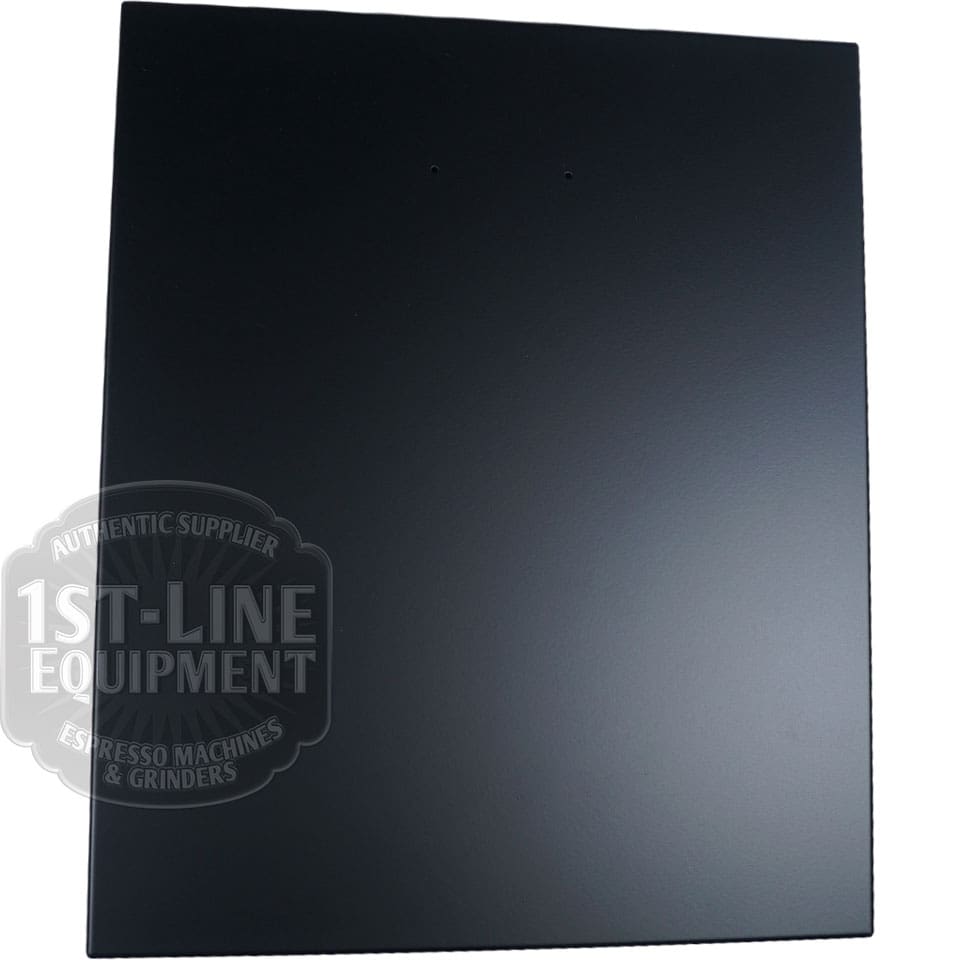 A large, flat Torre T02POS001NO Back Panel - Matte Black T02 with two small holes near the top is photographed against a white background. A semi-transparent “1st-Line Equipment” watermark appears on the left side. © 2025 1st-line.com