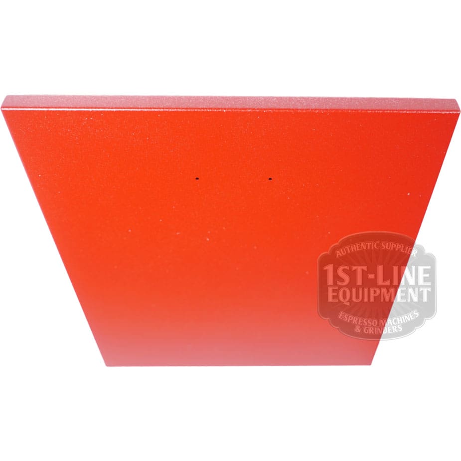 A rectangular Torre T02POS001RP Back Panel - Red Passion T02 is shown at an angle on a white background, with two small holes and a faint 1st-Line Equipment watermark visible. © 2025 1st-line.com