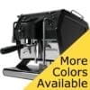 A Sanremo YOU Dual Boiler Espresso Machine stands against a white background, partially overlaid by a yellow triangle at the lower right with the words More Colors Available. © 2025 1st-line.com