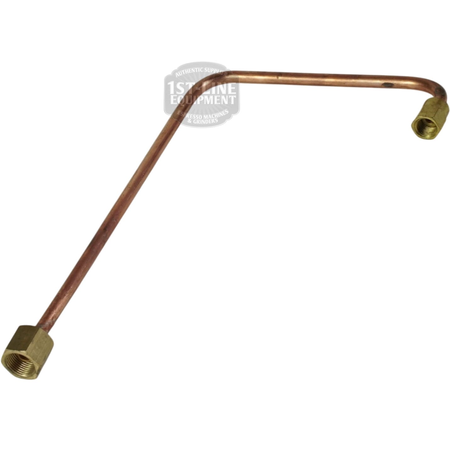 The Bezzera 5162457LL Steam Tap Pipe, a bent copper tube with brass fittings at both ends, ideal for plumbing or refrigeration use, is shown against a white background. © 2025 1st-line.com