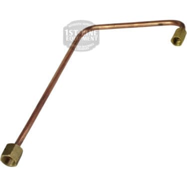 The Bezzera 5162457LL Steam Tap Pipe is a copper pipe with brass fittings on both ends, bent at an angle, and typically used for plumbing or refrigeration applications. © 2025 1st-line.com