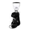 The Fiorenzato F64 EVO XGi Espresso Coffee Grinder features a sleek black finish, clear bean hopper, digital display, and stainless steel accents, inspired design, displayed against a white background. © 2025 1st-line.com