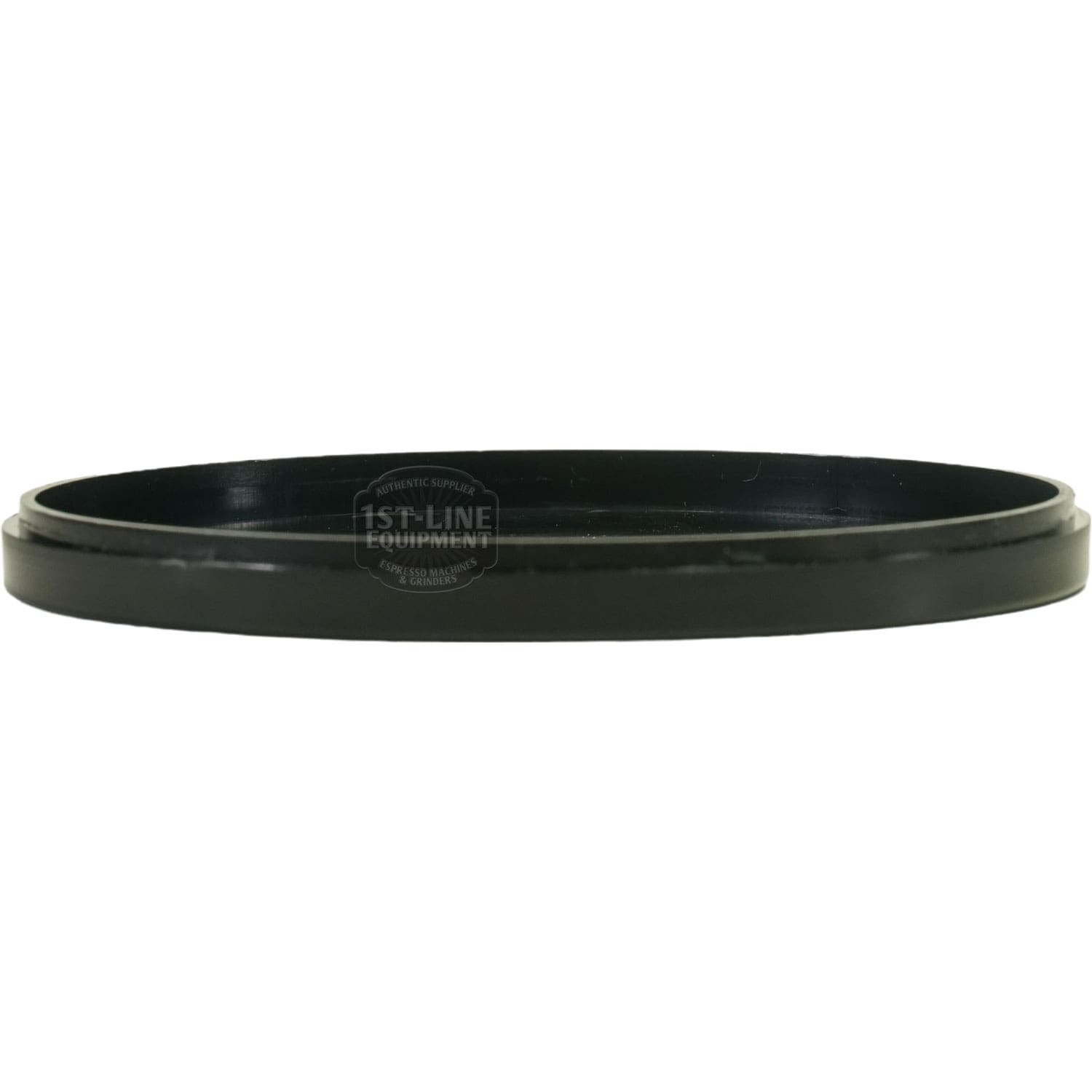 The Pinecone PIN90001 Bean Hopper Lid is a black, round plastic tray with a shallow, flat surface and smooth edge, shown from the side against a white background. © 2025 1st-line.com