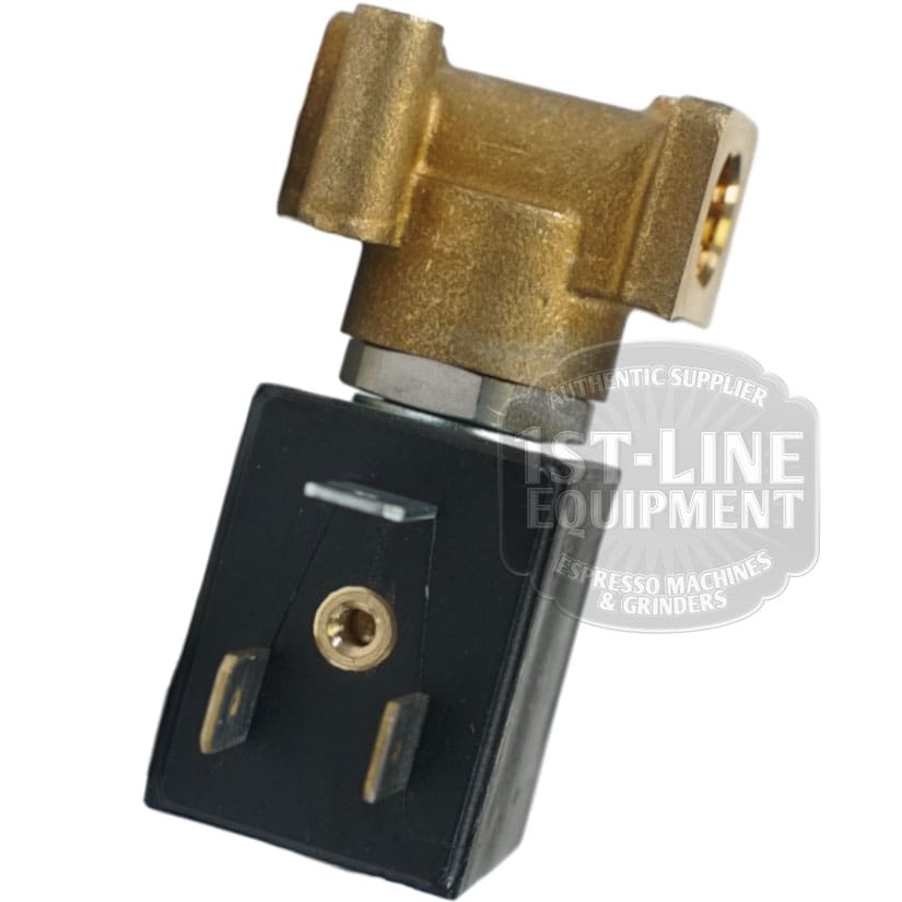 The Torre EV212001 Solenoid Valve EV. 2 VIE 1/8 110V, often used in espresso machines, is displayed against a white background with a 1st-Line Equipment watermark—ideal for reliable coffee machine performance. © 2025 1st-line.com