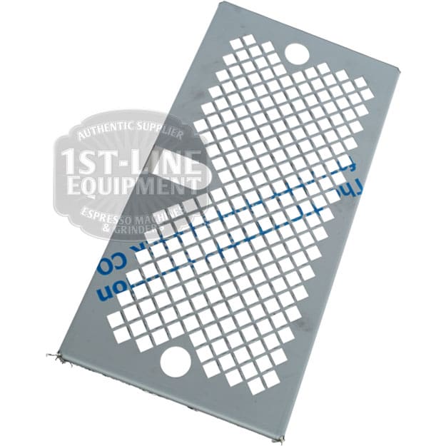 The Torre T02APP002 Stainless Steel Drip Tray Grid T02 is a rectangular grid-pattern tray with two circular holes and blue text, shown on a white background, providing a durable cover for collecting excess liquid. © 2025 1st-line.com