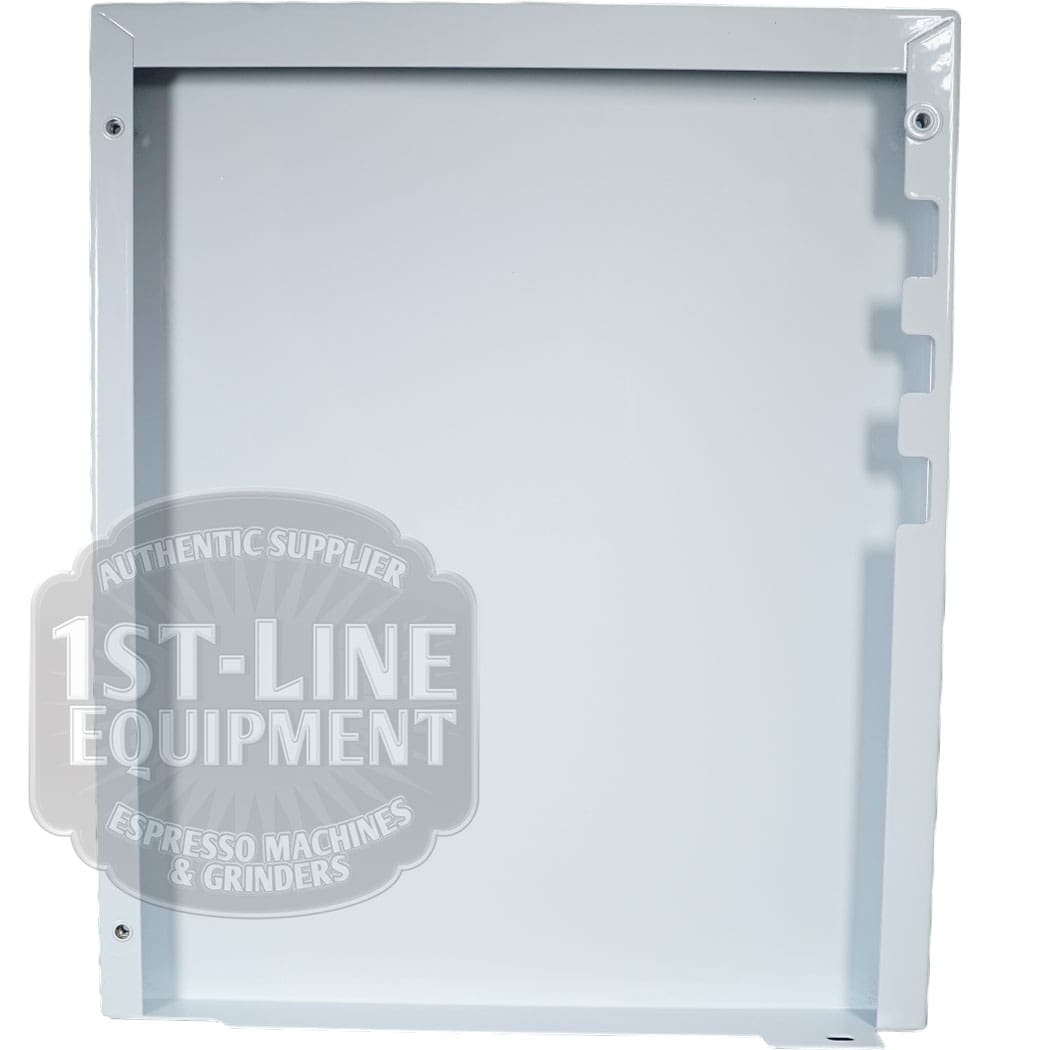 The Torre T02FIA001B Right Side Panel - White is a rectangular metal panel with a smooth white finish and right-side notches. Features a 1st-Line Equipment watermark in the lower left. Compatible with Torre T02FIA001B models. © 2025 1st-line.com