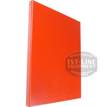 The Torre T02FIA002RP Left Side Panel - Red Passion is a rectangular, upright metal panel with a smooth, slightly glossy finish, displayed angled against a white background to highlight its thickness. © 2025 1st-line.com
